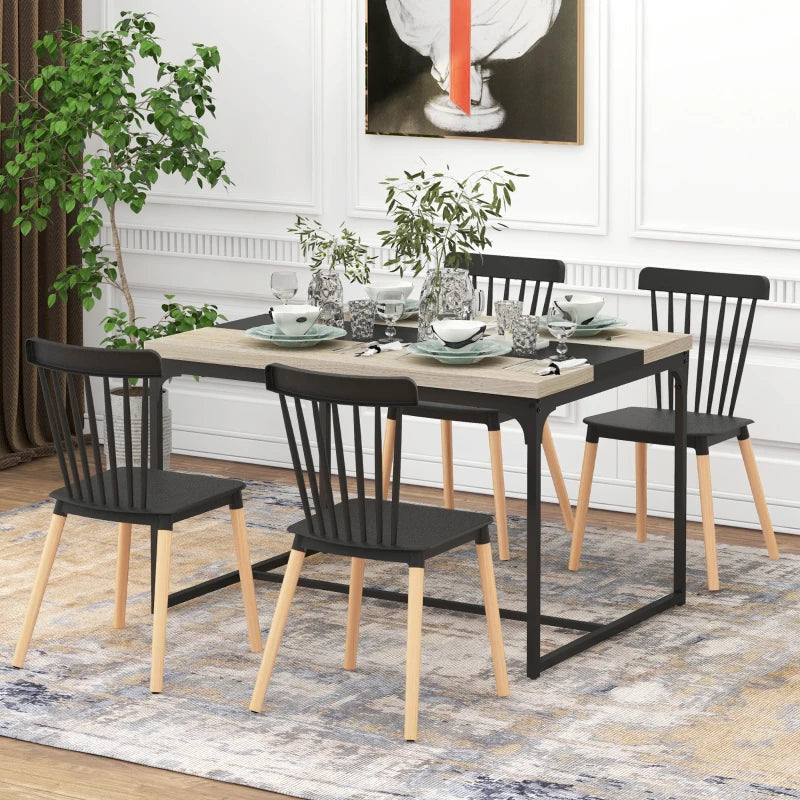 HOMCOM Dining Table for 6 People, Industrial Style in Black Metal and Wood, 120L x 89W x 75.5H cm