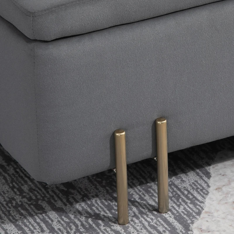 HOMCOM Rectangle Storage Ottoman Bench with Cushion and Soft Surface - Dark Grey
