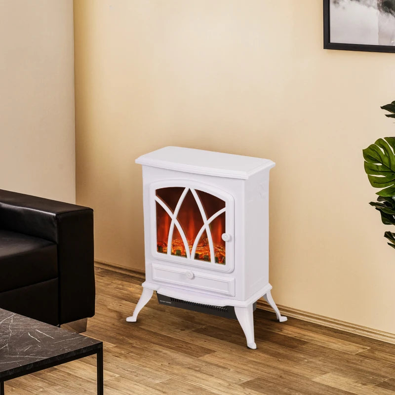 HOMCOM 1kW-2kW Vintage Electric Fireplace Heater - White
