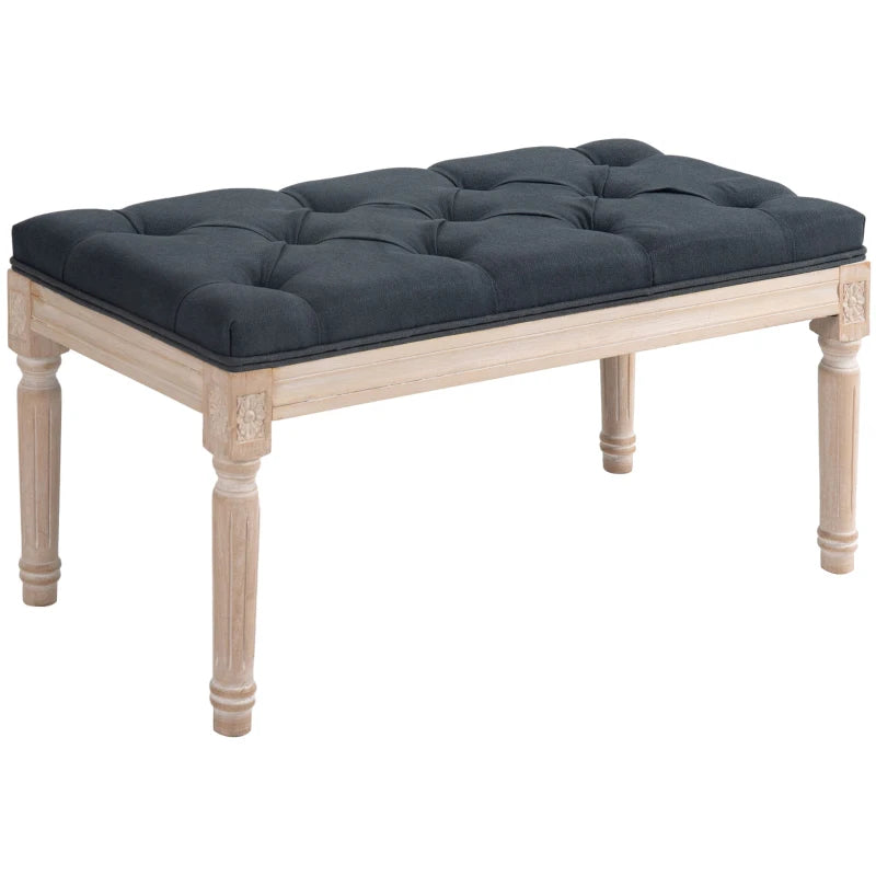 HOMCOM Vintage Design Upholstered Bench, Tufted Buttons, Turned Legs, Shabby Chic, Dark Gray