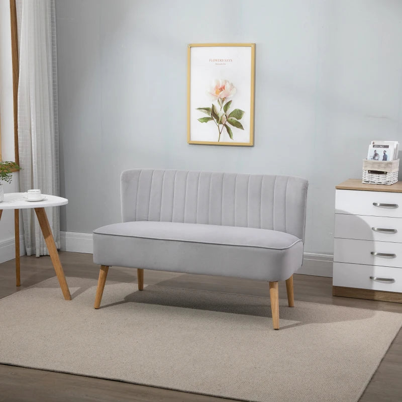 HOMCOM Modern Velvet Double Seat Sofa w/ Wood Frame Foam Padding High Back Soft Comfortable Compact Couch Grey