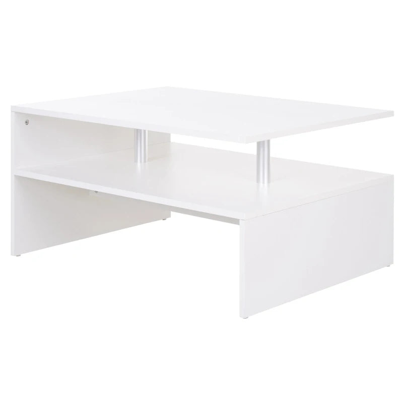HOMCOM White Wood Coffee Table, 2 Tier Modern Rectangular Open Shelf Desk Living Room