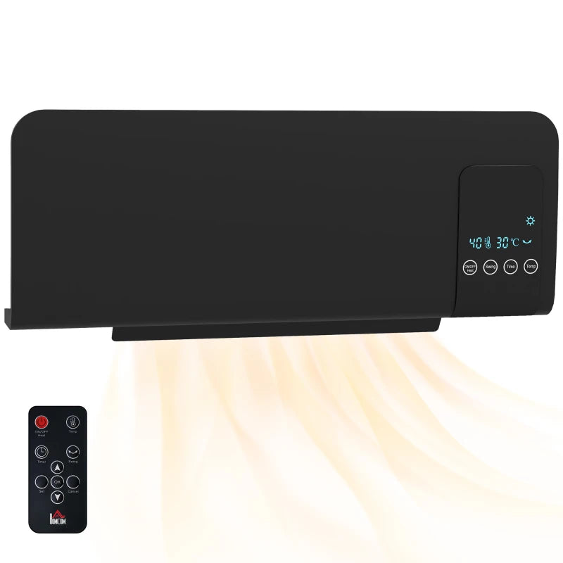 HOMCOM 2kW Wall-Mounted Heater, 18-45°C Temperature - Black