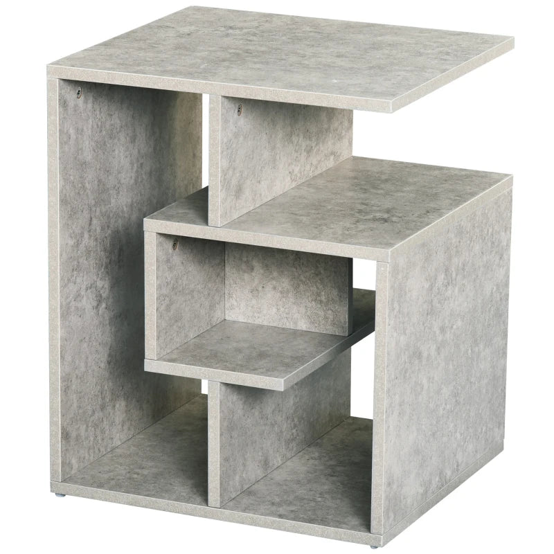 HOMCOM Side Table, 3 Tier End Table with Open Storage Shelves for Living Room, Bedroom, Cement Colour