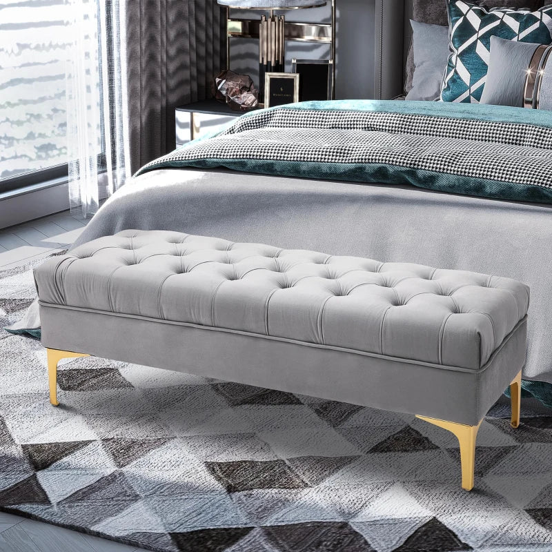 HOMCOM End of Bed Bench, Upholstered Bench Seat, Entryway Shoe Bench with Button Tufted for Bedroom, Grey