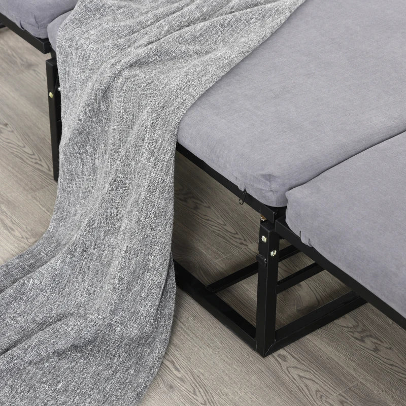 HOMCOM 2 In 1 Folding Sofa Bed Home Lounge Cot Guest Stool w/ Thick Padded Sponge Grey Removable and washable