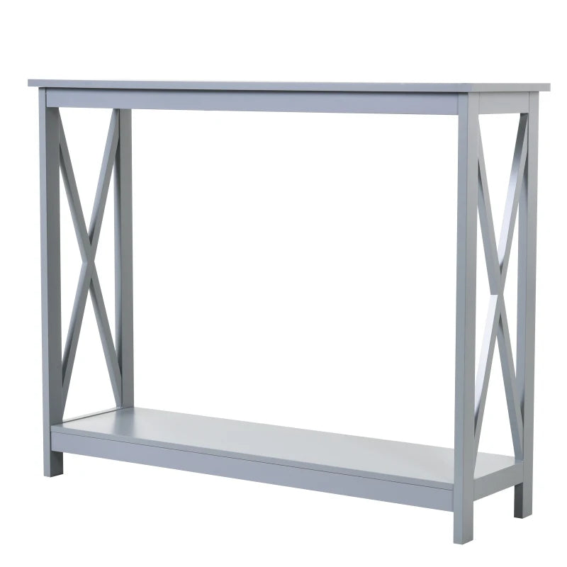 HOMCOM Console Table, Modern Hallway Table with Bottom Storage Shelf and X-frame, Sofa Table for Living Room, Entryway, Grey