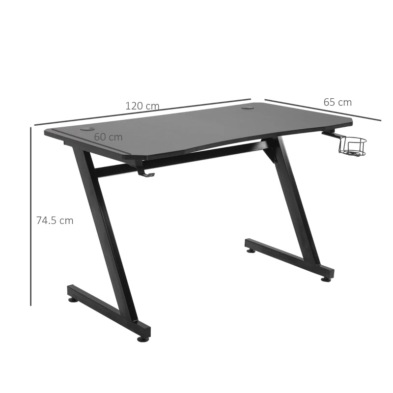 HOMCOM Gaming Desk with Cup Holder, Headphone Hook and Cable Management, Computer Table for Home Office, Black