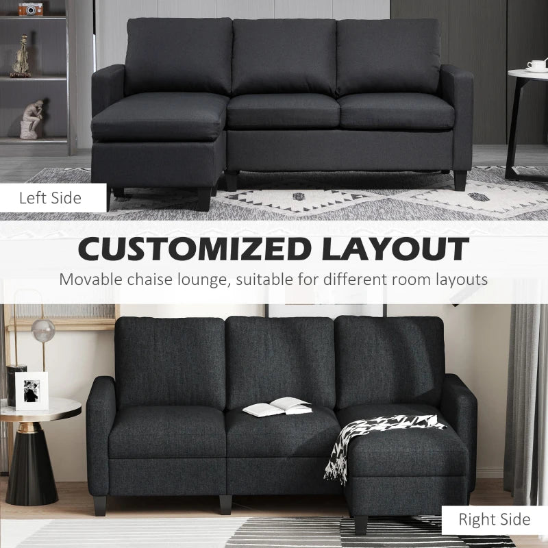 HOMCOM Modern L-shaped Fabric Sectional Sofa Couch w/ Chaise Lounge, Reversible Ottoman Bench