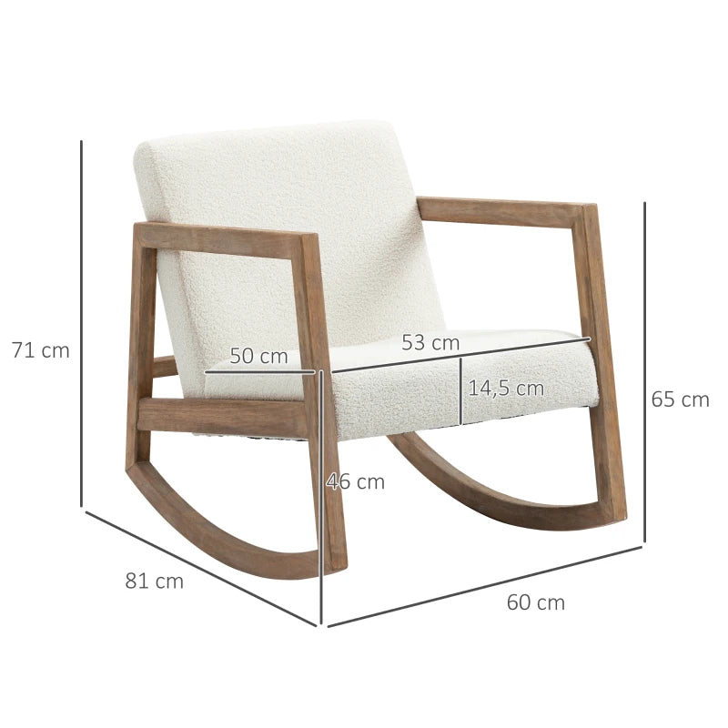 HOMCOM Rocking Chair with Wooden Frame Upholstered Relax Chair Armchair Lounge with Padded Seat Rubberwood Cream White 60 x 81 x 71 cm