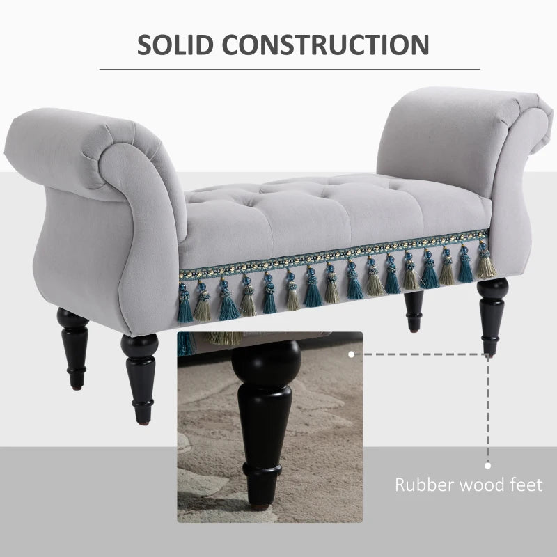 HOMCOM Vintage Bed End Bench with Armrest Tufted Footrest Stool Upholstered Bedroom Imitation Velvet Grey 117 x 40 x 58 cm