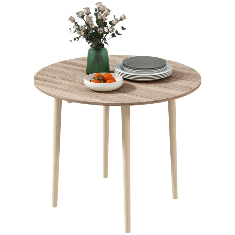 HOMCOM Folding Dining Table for 4, Round Drop Leaf Table, Modern Space Saving Small Kitchen Table with Wood Legs for Dining Room, Natural