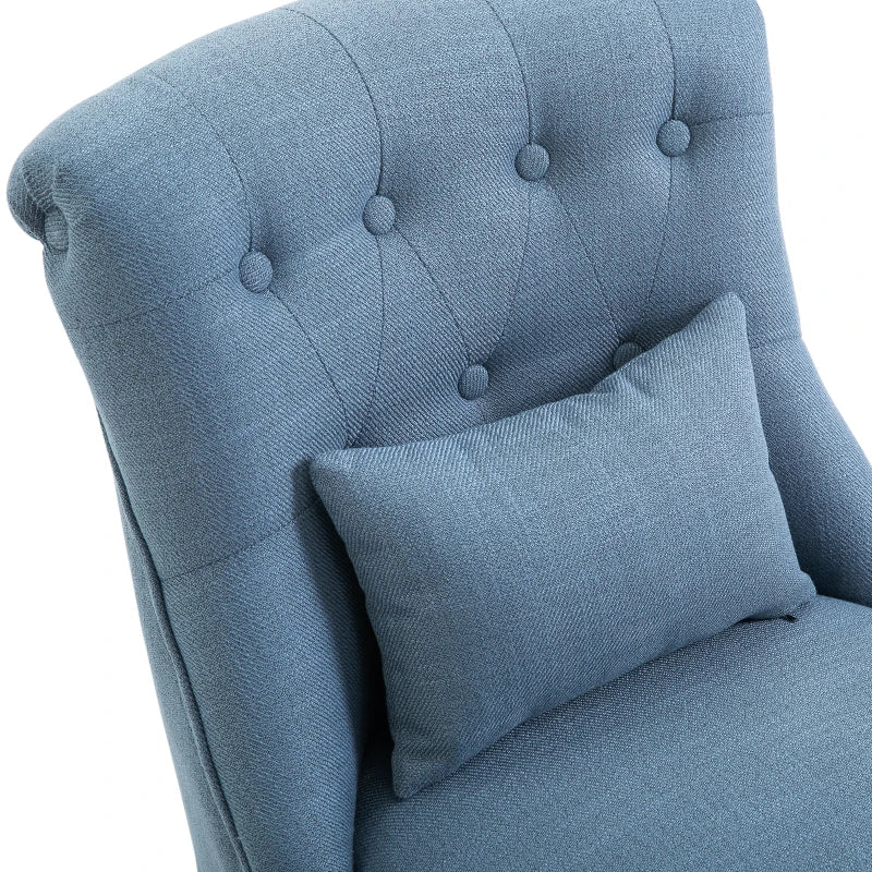 HOMCOM Single Sofa Home Living Room Fabric Solid Wood Leg Upholstered Dining Chair W/ Pillow-Blue