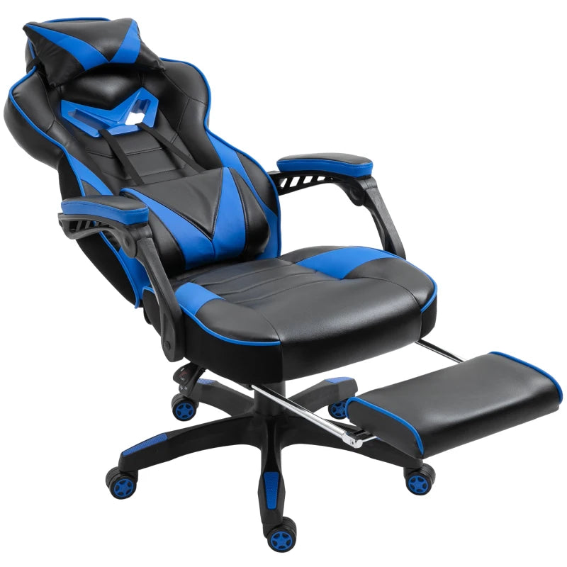 Vinsetto Faux Leather Reclining Gaming Chair, with Footrest - Blue/Black