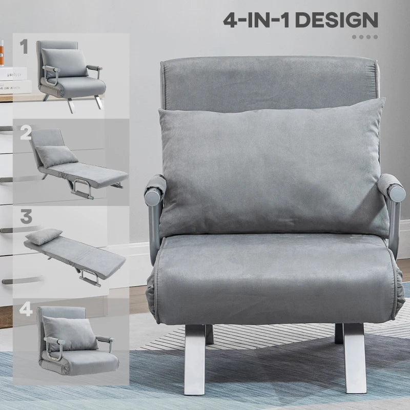 HOMCOM Single Sofa Bed Armchair Sofa Bed Guest Sleeper with Pillow for Home Office