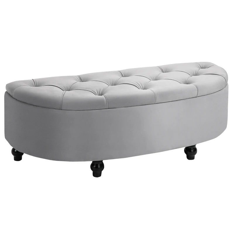 HOMCOM Bench Ottoman Storage Chest Footrest with Storage Space Open Lid for Bedroom Velvet-Touch Rubberwood Gray 120 x 46 x 42 cm