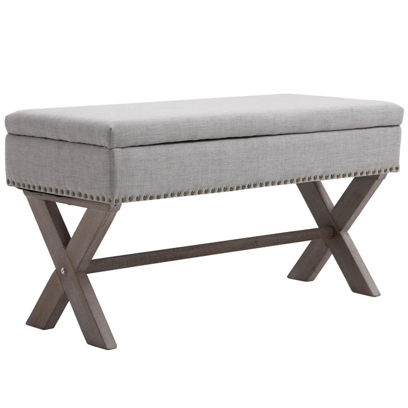 HOMCOM Storage Ottoman, Elegant Blanket Box with Bentwood Frame, Sponge Top, Footstool for Hallway, Entryway, Grey