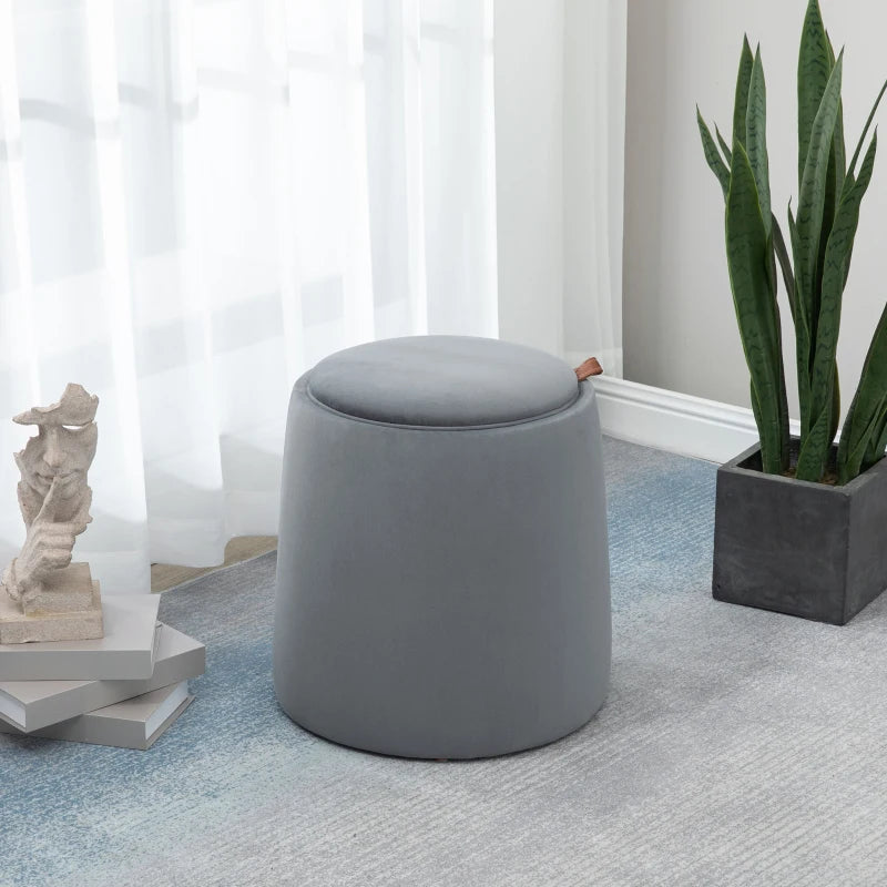 HOMCOM 2-in-1 Ottoman in Velvet-Like Fabric with Storage and Removable Lid Ø44 cm x 47.5 cm Grey