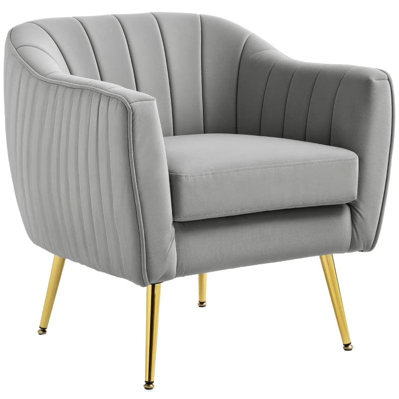 HOMCOM Velvet-Feel Shell Back Accent Chair - Grey
