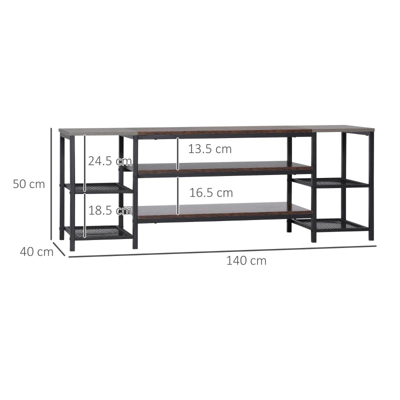 HOMCOM TV Unit Cabinet for TVs up to 60 Inches, Industrial TV Stand with Storage Shelves for Living Room, Brown and Grey