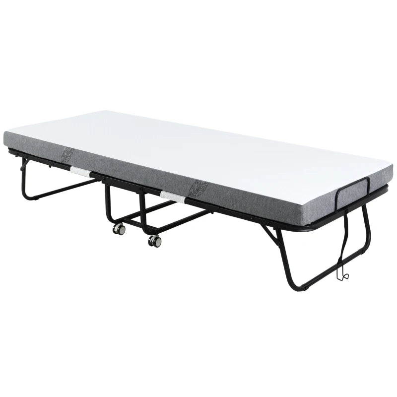 HOMCOM Guest Bed Folding Bed with Wheels Steel+Foam White+Black 200 x 80 x 42.5 cm