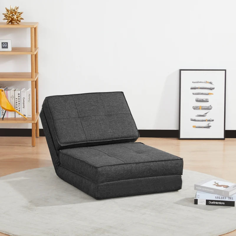 HOMCOM Armchair - Folding Spare Mattress - Convertible Chair - Adjustable Backrest 5 Positions - Gray Linen-Look Polyester Fabric