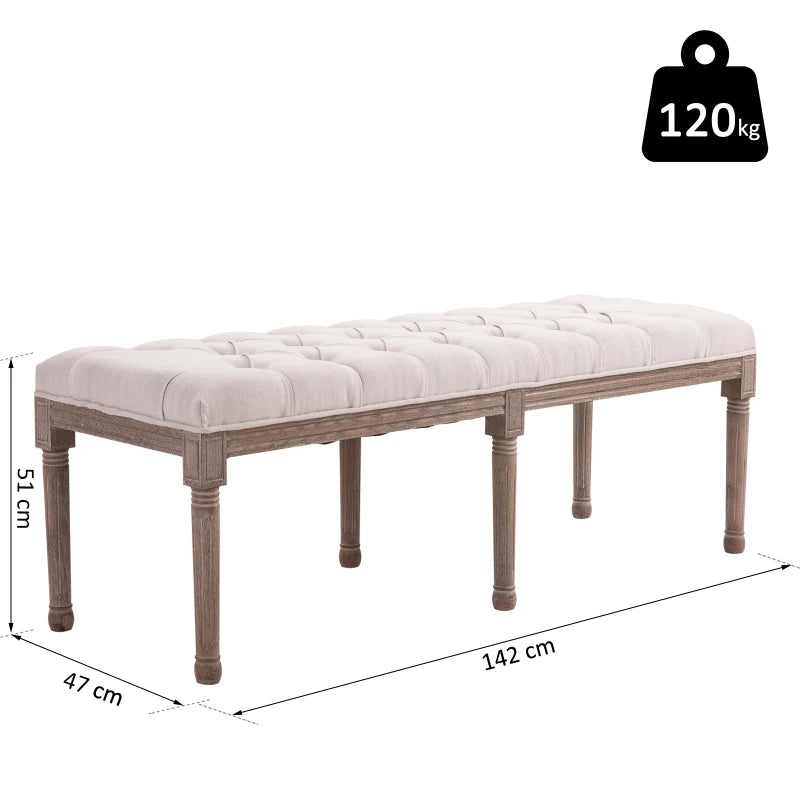 HOMCOM End of Bed Bench, Button Tufted Bedroom Bench, 142 cm Window Seat for Hallway, Entryway, Beige