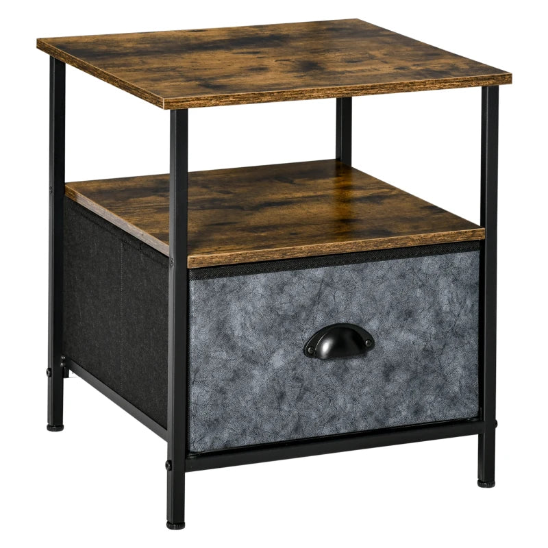 HOMCOM Side Table Industrial End Table Nightstand with Removable Drawer Steel Frame for Living Room Bedroom Entryway Rustic Brown