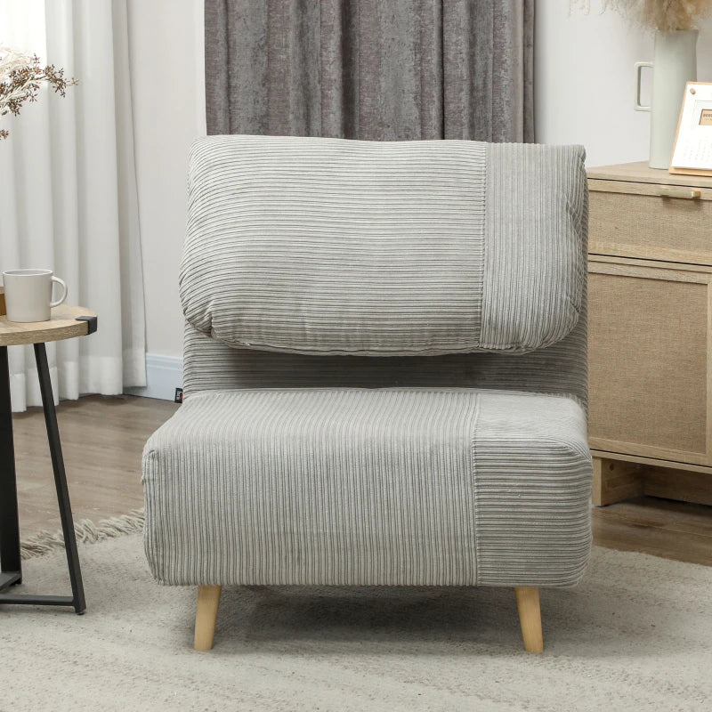 HOMCOM 2-in-1 Sleeper Chair Guest Bed, Adjustable Headrest Corduroy Look Gray 82 cm x 89 cm x 83 cm