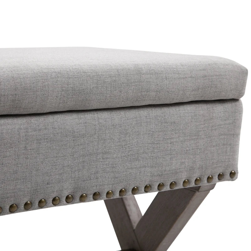 HOMCOM Storage Ottoman, Elegant Blanket Box with Bentwood Frame, Sponge Top, Footstool for Hallway, Entryway, Grey