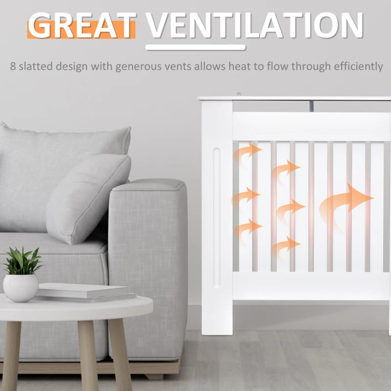 HOMCOM Freestanding Radiator Cover, Vertical Slatted MDF Slim Protective Cabinet Shelving for Radiator, 78L x 19W x 81H
