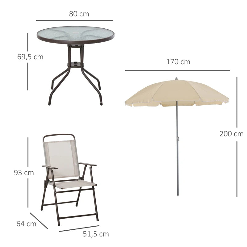 Outsunny 4 Seater Patio Furniture with Parasol, Outdoor Dining Set, Folding Chairs and Table Beige
