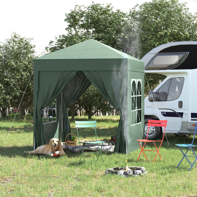 Outsunny 2 x 2m Pop Up Gazebo, w/Side Walls, Windows-Green