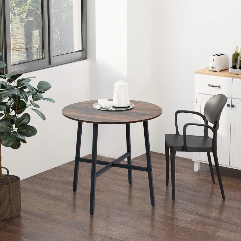 HOMCOM 85cm Dining Room Table, Industrial Style Kitchen Table Round with Steel Legs, Rustic Brown