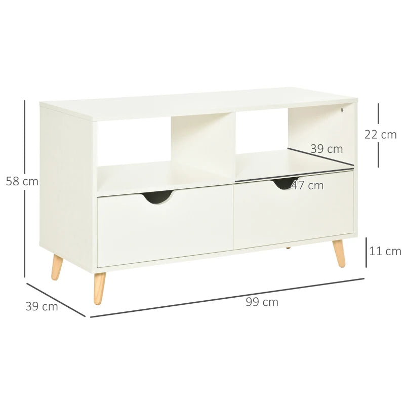 HOMCOM 99cm TV Stand Media Unit Cabinet w/ Shelves Drawers Storage Centre White