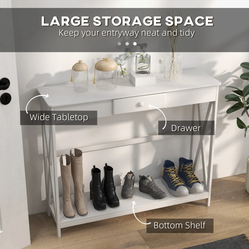 HOMCOM Wooden Console Table with 1 Drawer and 1 Storage Shelf for Living Room Entryway, 100cm x 30cm x 81cm, White