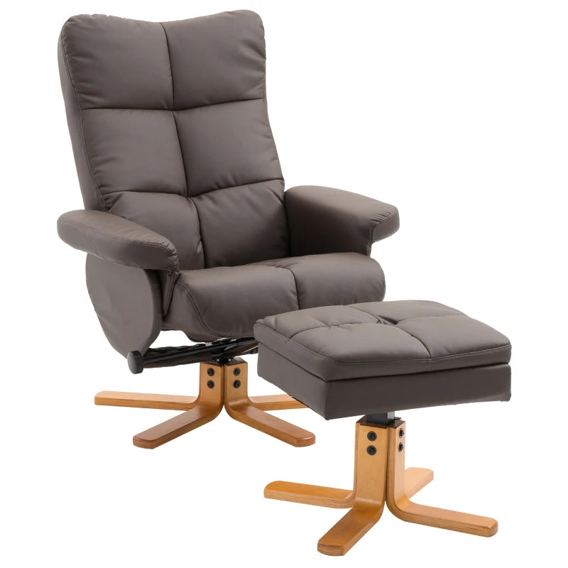 HOMCOM Relax Armchair with Footstool, Storage, Padded TV Chair with Reclining Function, 360° Swivel TV Chair for Bedroom, Living Room, Artificial Leather, Brown
