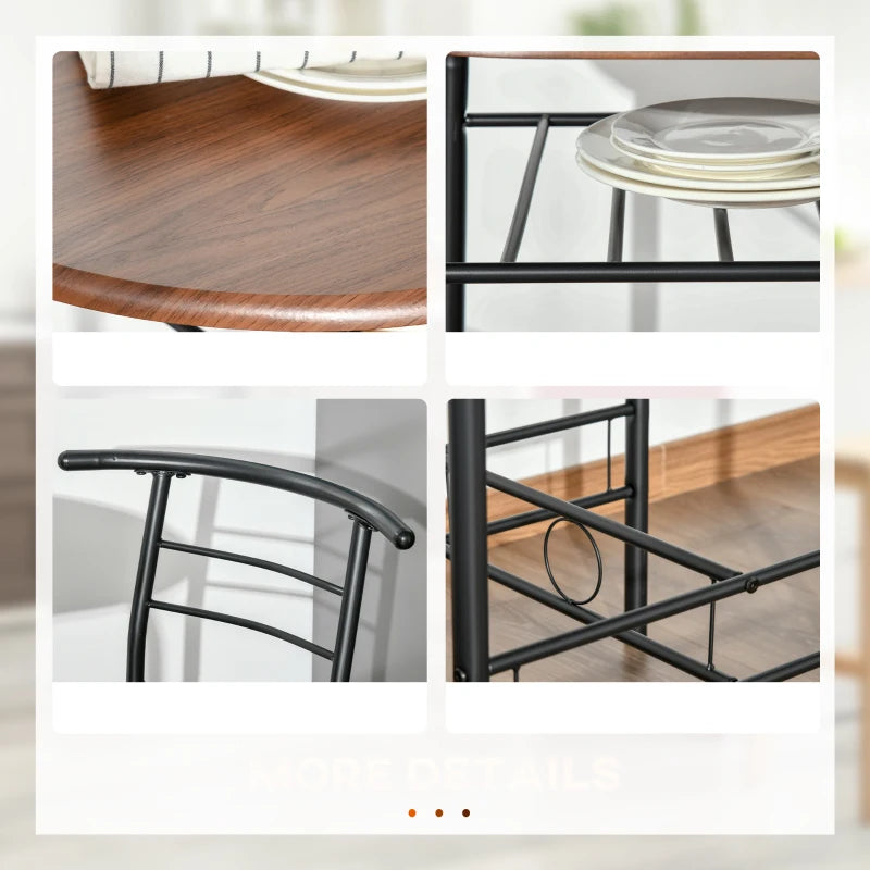 HOMCOM 3-Piece Dining Table Set , Metal Frame Wood Top Breakfast Bar Table Set for 2, Dining Table w/Storage Shelf & 2 chairs