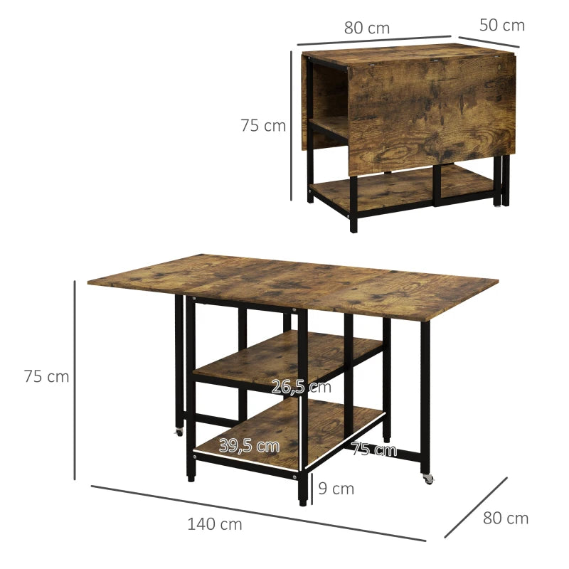 HOMCOM Folding Dining Table, Foldable Industrial Design Table, 140 cm x 80 cm x 75 cm, Brown + Black