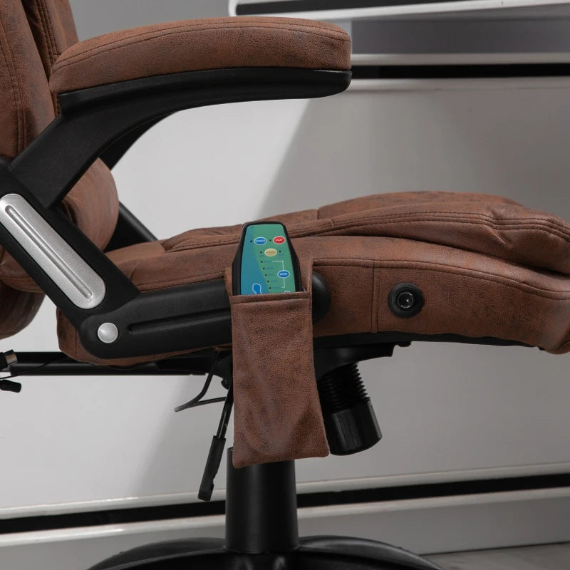 Vinsetto Massage Office Chair Recliner, Ergonomic Gaming Heated Home Office Padded & Swivel Base, Microfiber Cloth, Brown