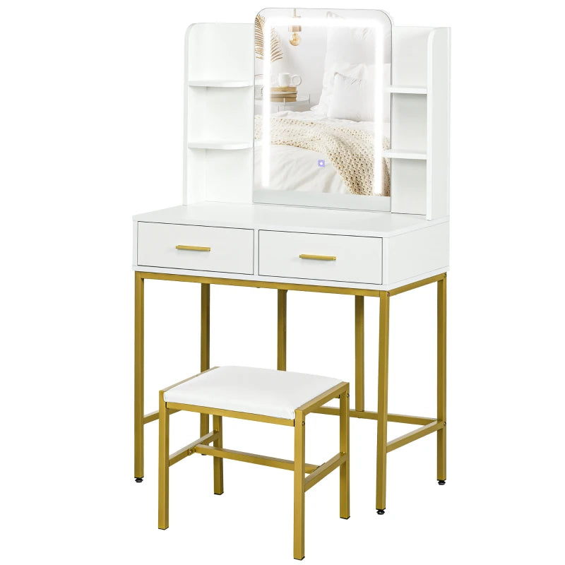 HOMCOM LED Light Dressing Table, with Stool - White