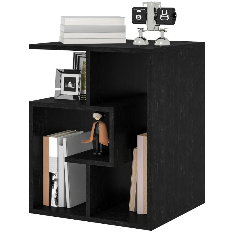 HOMCOM Side Table, 3 Tier End Table with Open Storage Shelves for Living Room, Bedroom, Black