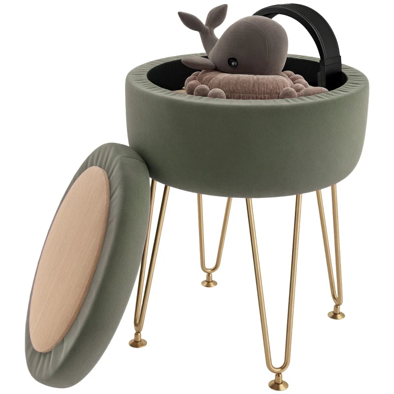 HOMCOM 5L Velvet-Feel Storage Ottoman - Green