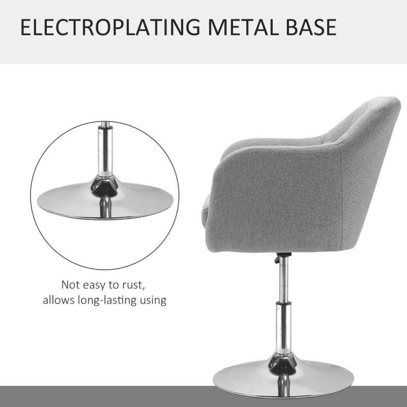 HOMCOM Leisure Chair with Metal Base, Modern Swivel Linen Sofachair Midback with Lumbar Support for Living Room Bedroom Office, Grey