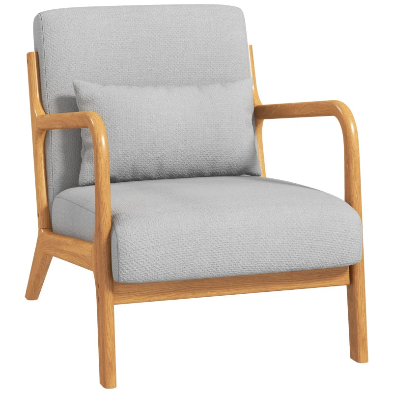 HOMCOM Lounge Armchair with Solid Wood Frame Lounge Chair - Deep Seat - Armrests - Light Gray Velvet Look