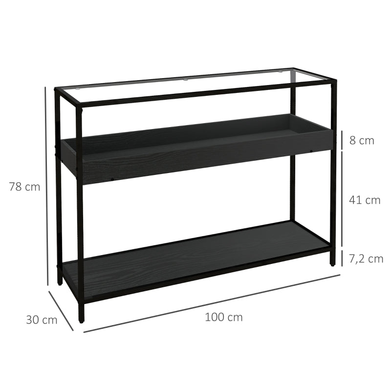 HOMCOM Console Table with 2 Shelves, Hallway Table, Hall Console, Black