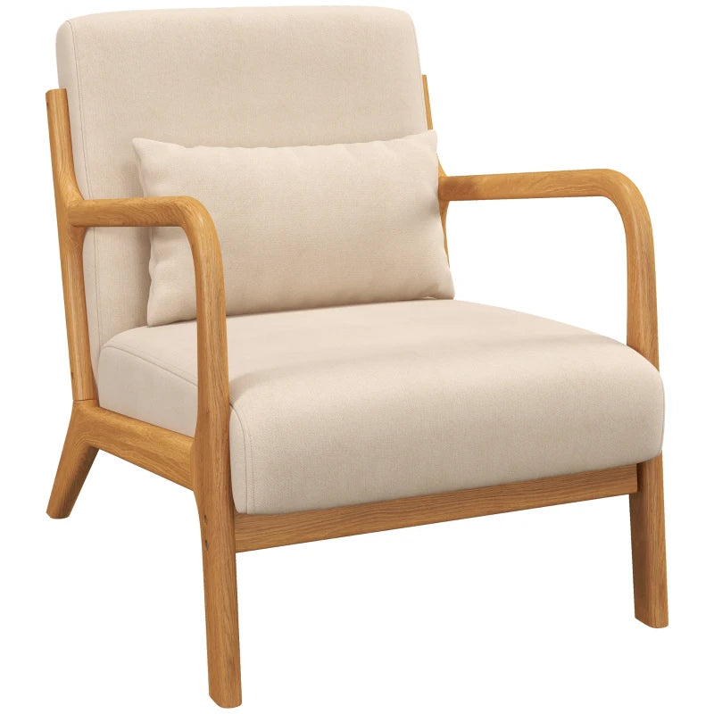 HOMCOM Lounge Chair - 3 cushions included - deep seat - armrests - rubberwood frame - beige velvet look