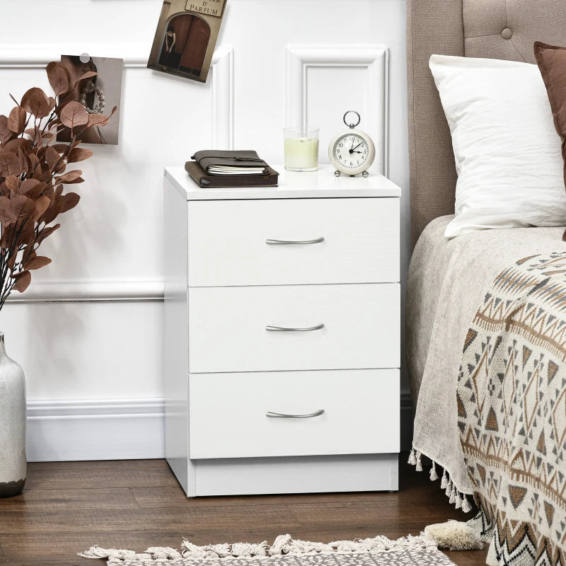 HOMCOM Three-Drawer Simple Bedside Table - White
