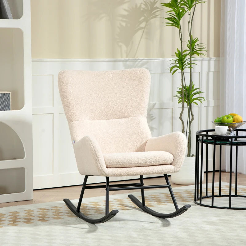 HOMCOM Rocking Chair, Rocking Chair with 10 cm Thick Seat, Curved Steel Legs, Beige and Black