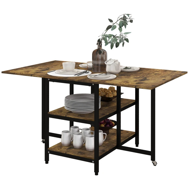 HOMCOM Folding Dining Table, Foldable Industrial Design Table, 140 cm x 80 cm x 75 cm, Brown + Black